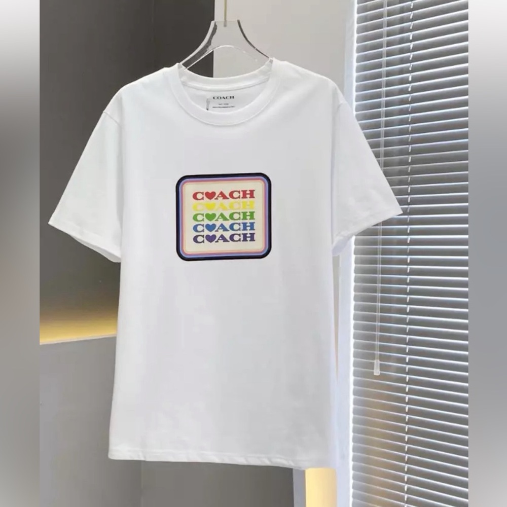 NWT COACH  Women’s Embroidered  Rainbow SignatureT Shirt Organic Cotton White L
